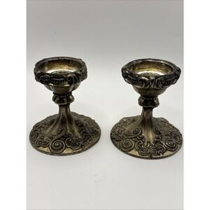 Pair of VTG Godinger Scroll Silverplated 3.5" Tall Candlestick Holders Ornate